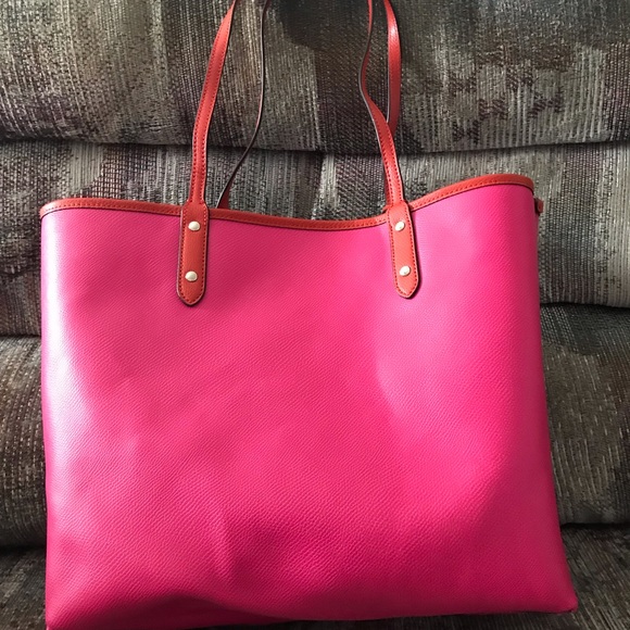 Coach Salmon and fuchsia reversible tote. - Picture 6 of 10